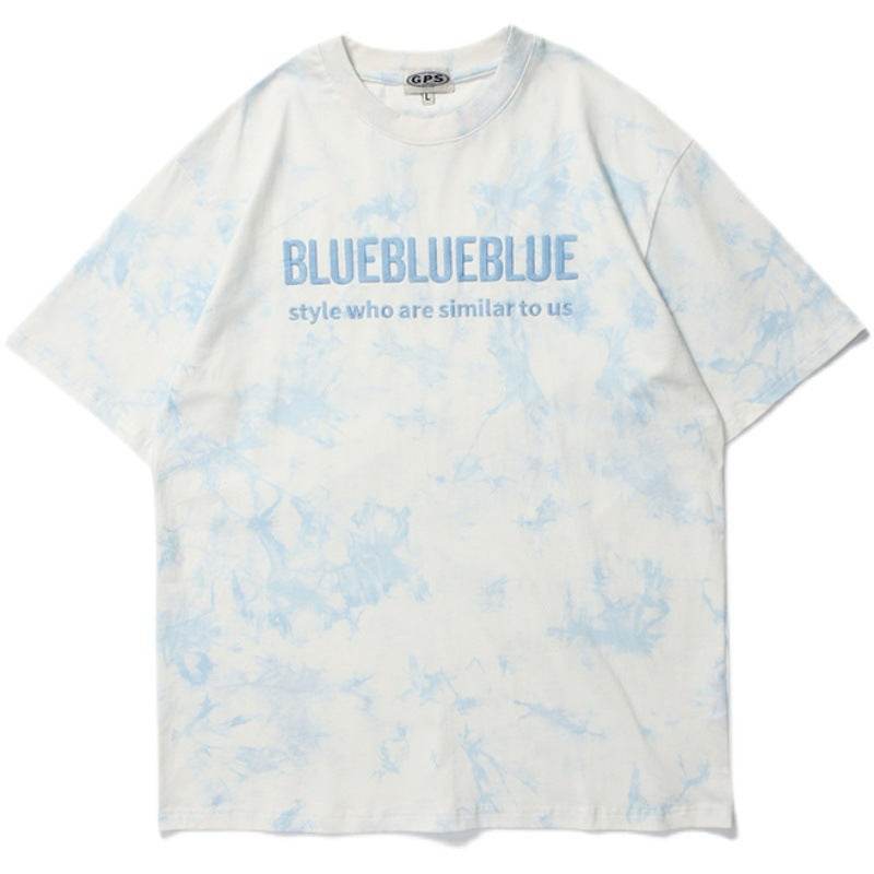 Short-Sleeved Loose Street Tie-Dye T-Shirt For Men And Women Blue MuddyStock