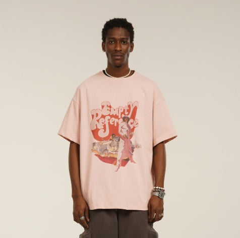 Men's Trendy Loose Casual Round Neck Short Sleeve Pink MuddyStock