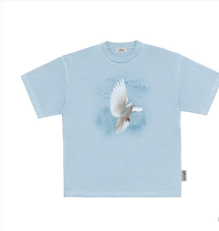 Light Blue Star Light White Pigeon Print T-Shirt For Men Light Blue MuddyStock