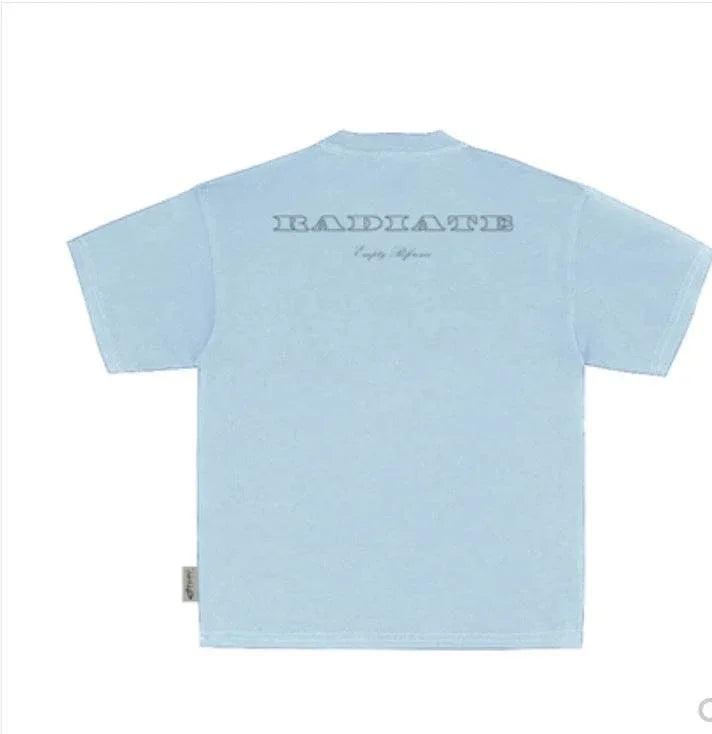 Light Blue Star Light White Pigeon Print T-Shirt For Men