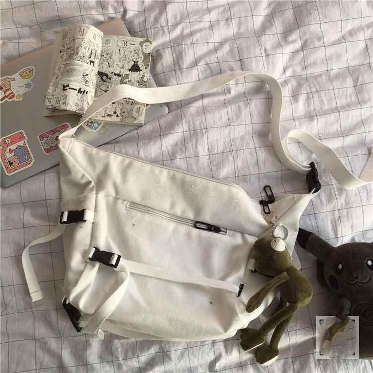 Ins Japanese Harajuku Dark Fan Can Tooling Canvas Bag Female Korean Wild Pure Color Student One-Shoulder Messenger Bag D MuddyStock