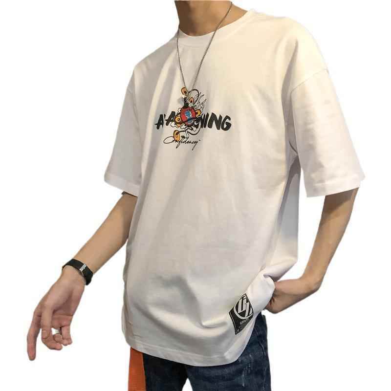 Short Sleeve T-shirt Men''s Fashion Student Loose Harajuku Style Medium Sleeve MuddyStock