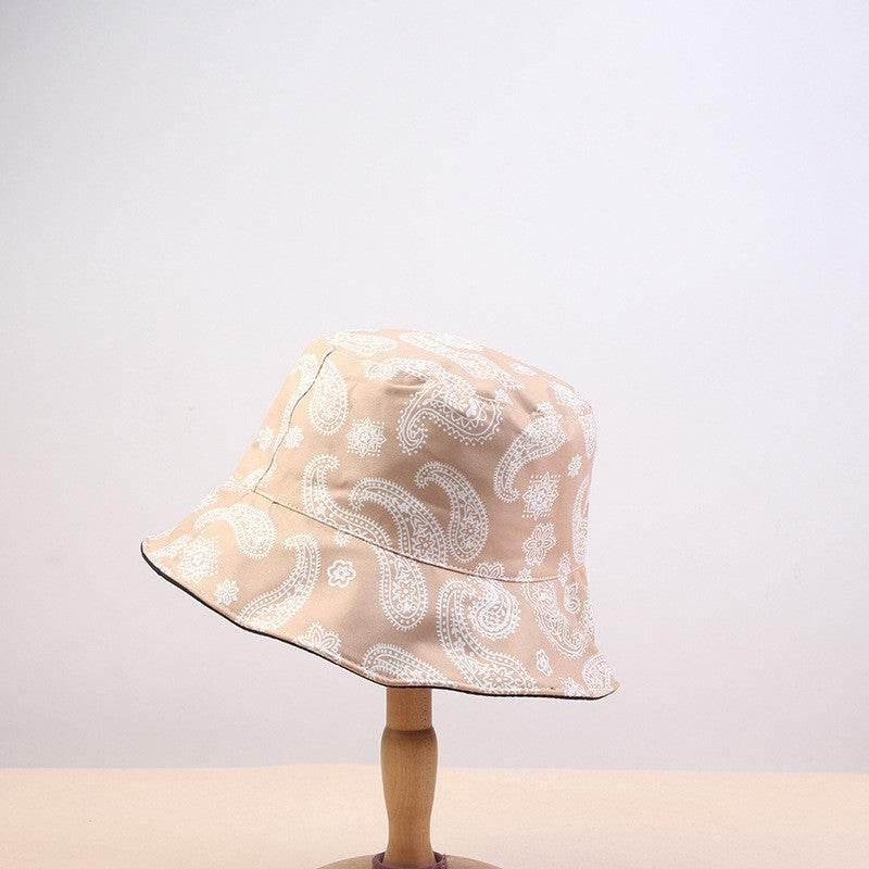 Western Style Eetro Print Fisherman Hat With Sun Protection On Both Sides Champagne MuddyStock