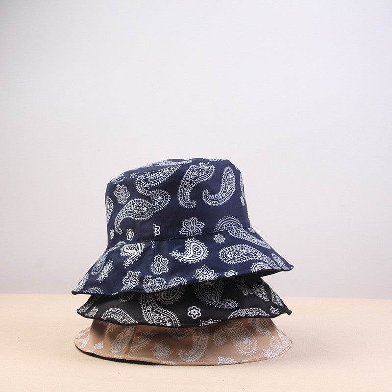 Western Style Eetro Print Fisherman Hat With Sun Protection On Both Sides Blue MuddyStock