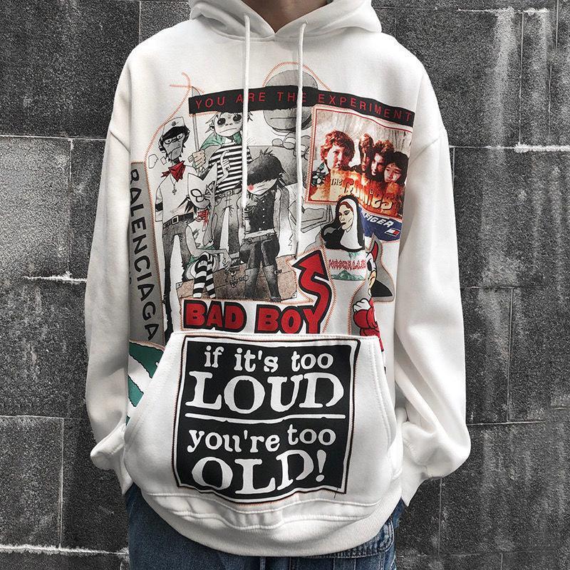 White Hip Hop Streetwear Hoodie For Men White