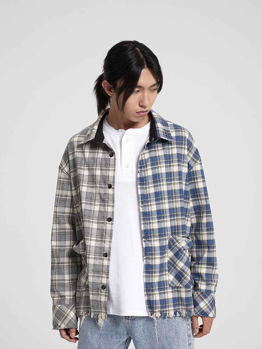 Loose Frilled Fringe On Patchwork Shirt For Men