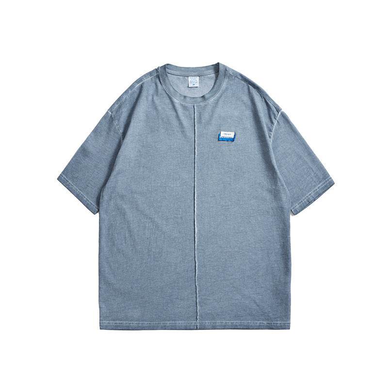 Hand-made Old Wash T-shirt For Men And Women Blue MuddyStock