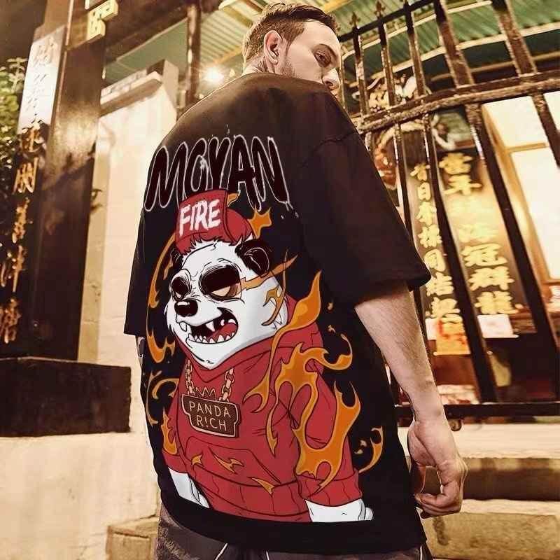 New National Fashion Panda Short Sleeve Men's Fashion Brand Large Chinese Style Loose 5 5 Solid Half Sleeve 10style MuddyStock