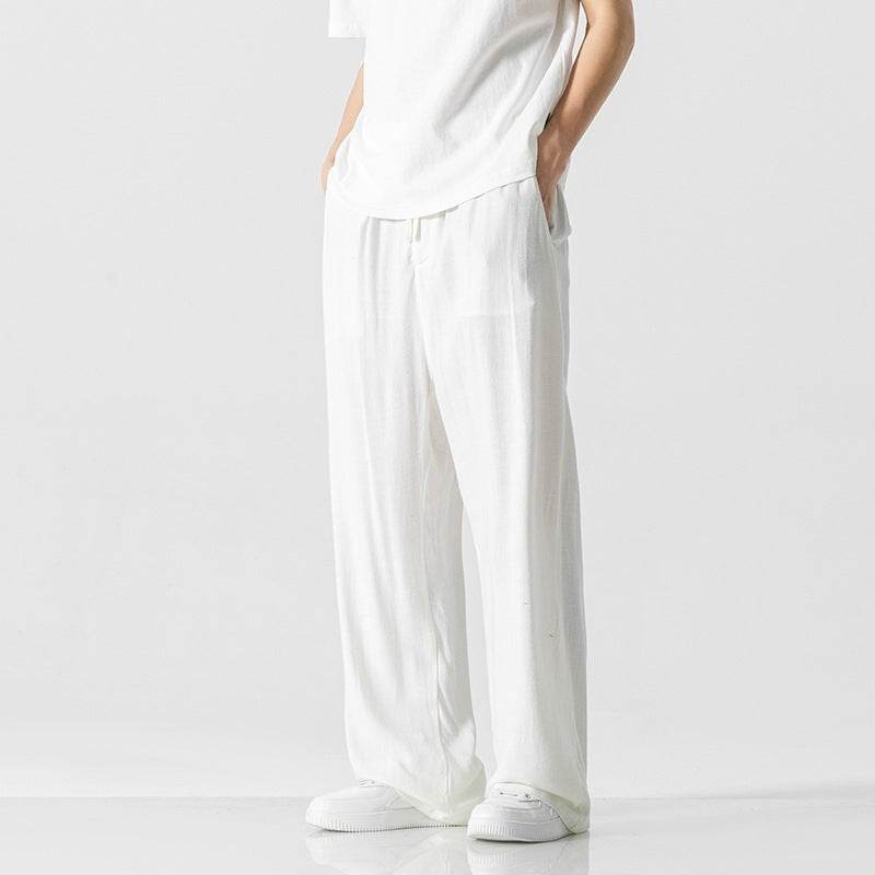 Linen Pants Men's Summer Loose Straight Casual Trousers White MuddyStock