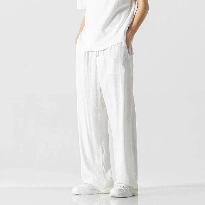 Linen Pants Men's Summer Loose Straight Casual Trousers White