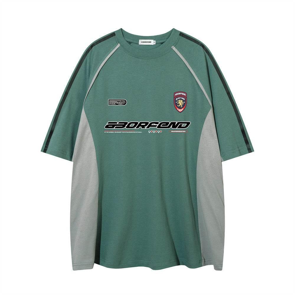 Sports Loose T-shirt Men's Color Contrast Patchwork Green Gray MuddyStock