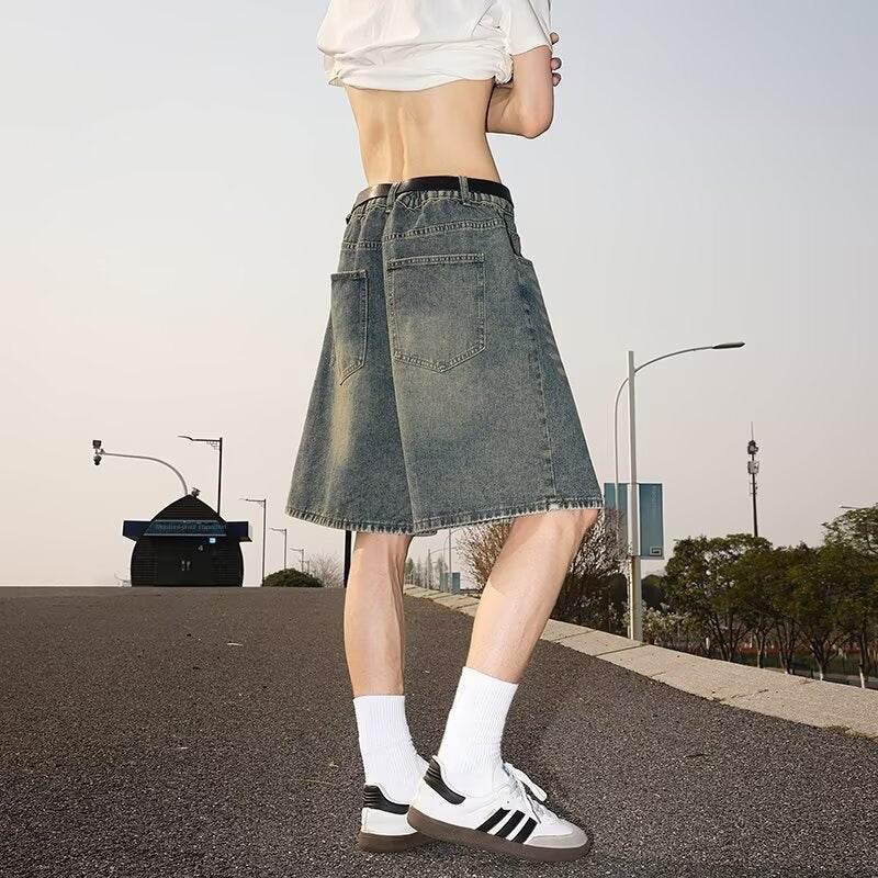 Washed and worn semi elastic waist denim shorts For Men And Women | MuddyStock Originals