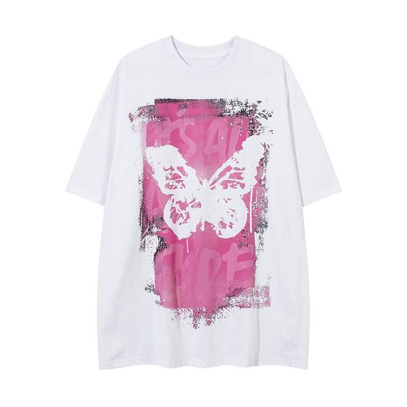 Butterfly Abstract Short-sleeved T-shirt Loose For Women White