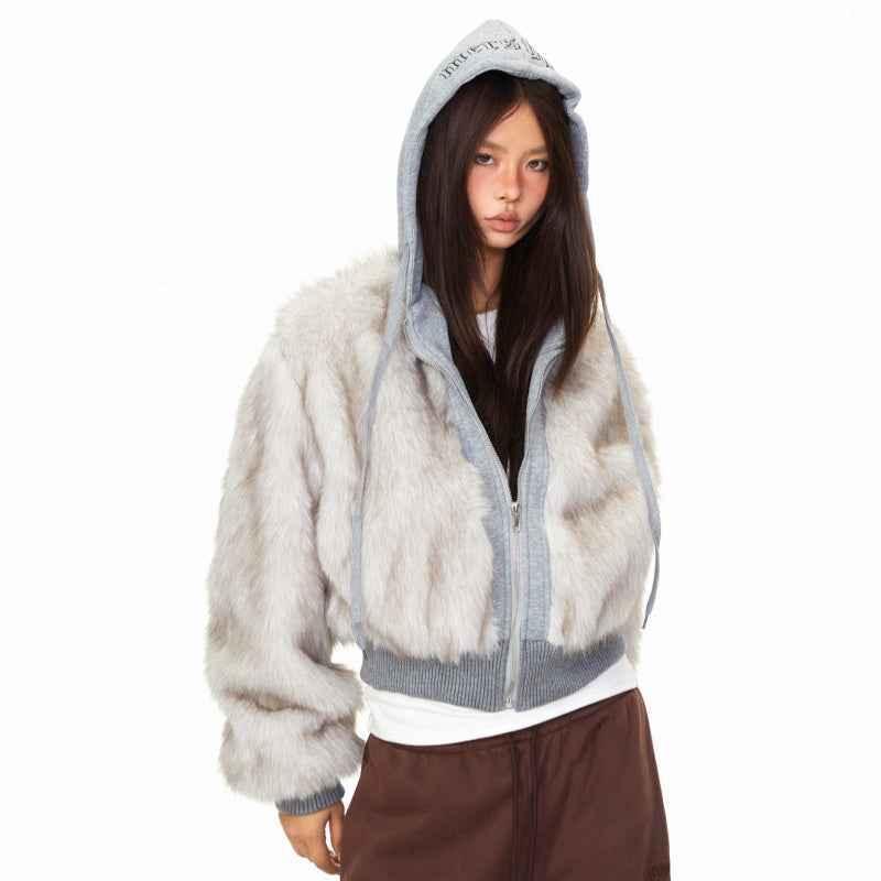 Letter Hooded Thick Hoodie For Women Silver White