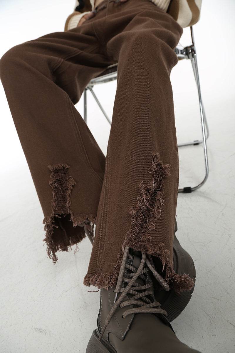 Coffee Colored Distressed Cropped Jeans For Women MuddyStock
