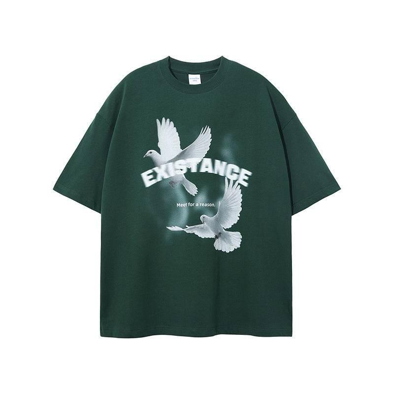 Dove Printed Casual Loose Fitting T-shirt For Men Green