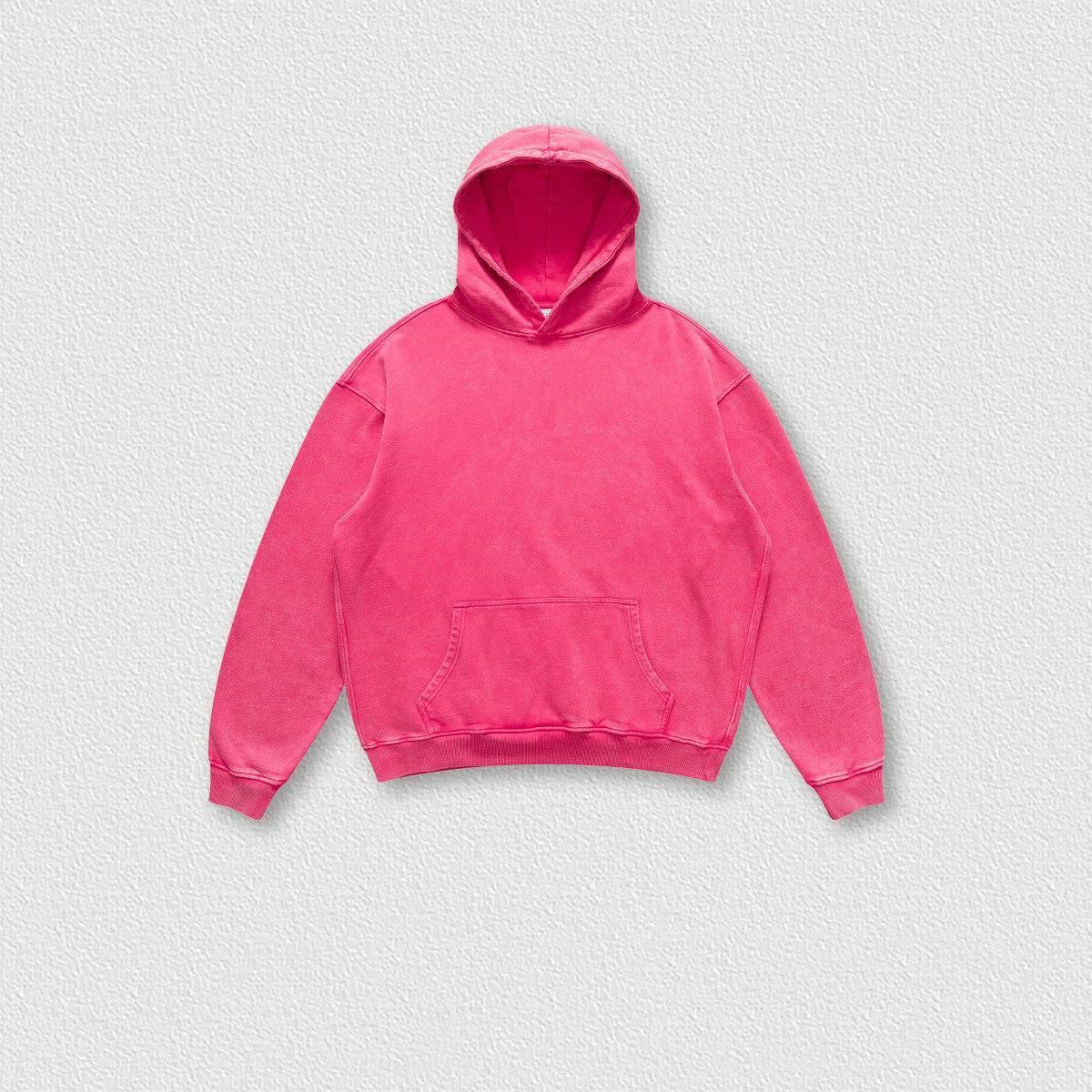 Men's Fashion Simple Washed Old Hooded Terry Sweater Rose