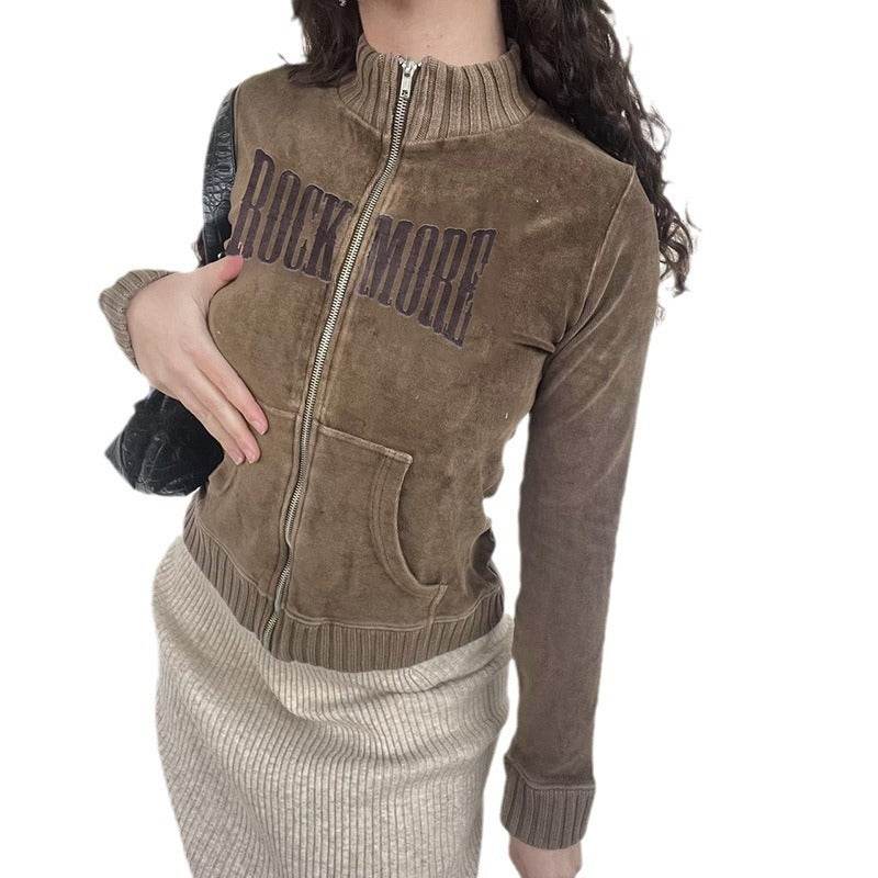 Retro Brown Velvet Sweater Top MuddyStock