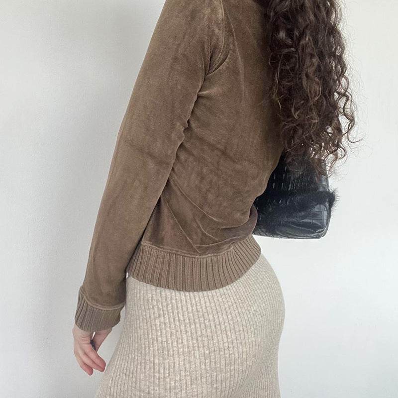 Retro Brown Velvet Sweater Top MuddyStock