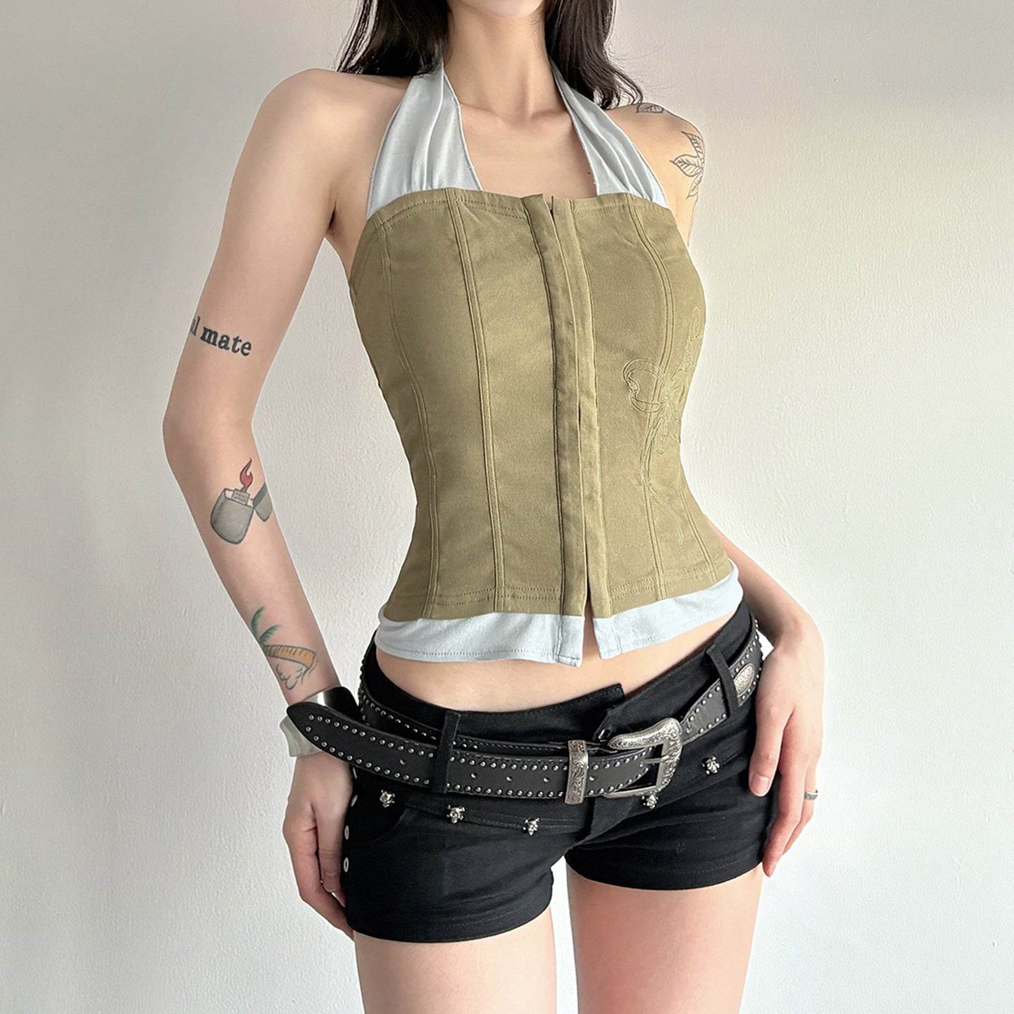Fake two-piece sleeveless U-neck halter top for women | MuddyStock Originals MuddyStock
