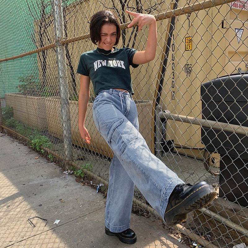 Straight trousers with high waist pockets MuddyStock