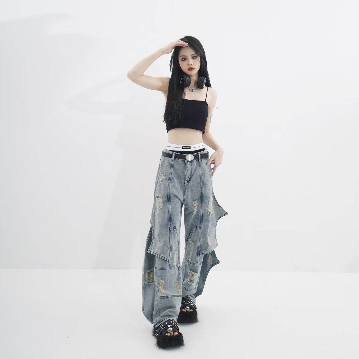Washed Loose Straight Jeans For Women MuddyStock