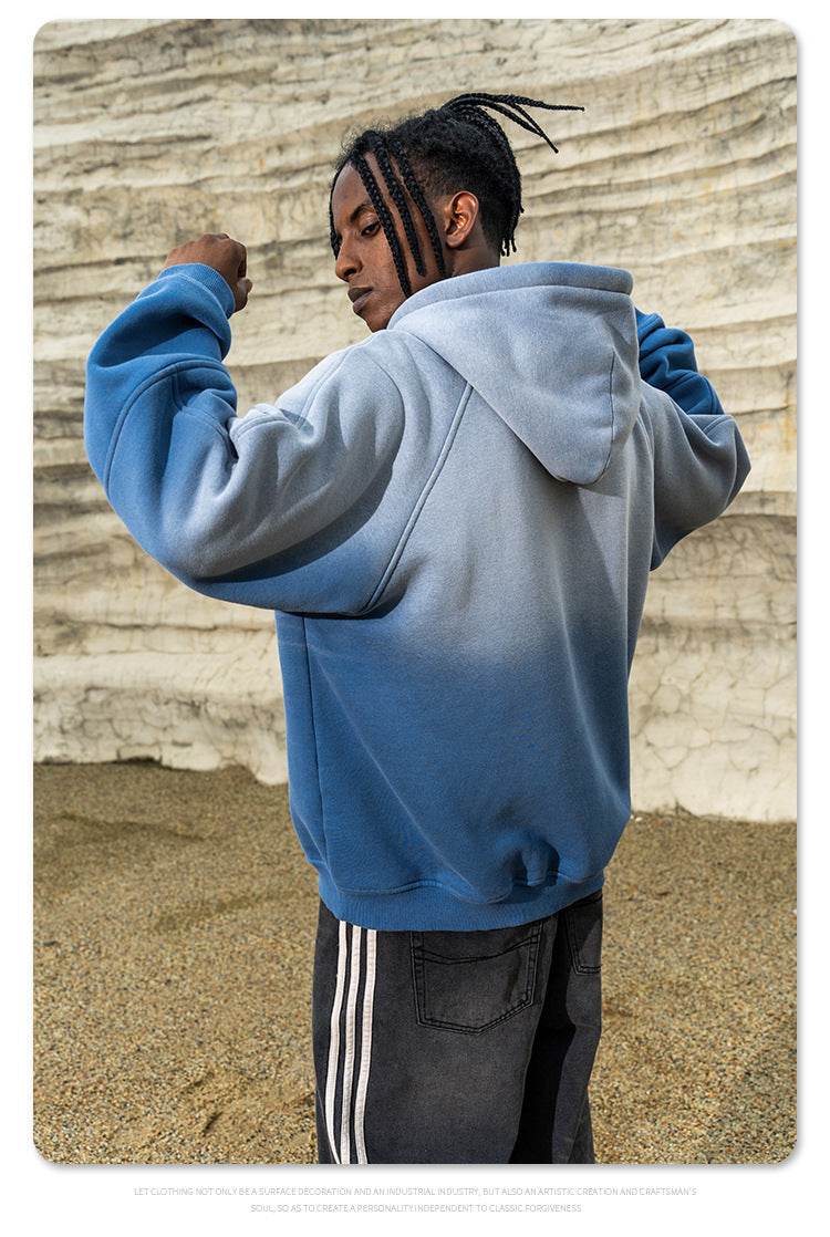 Gradient Two Colors Distressed Hooded Sweater For Men MuddyStock