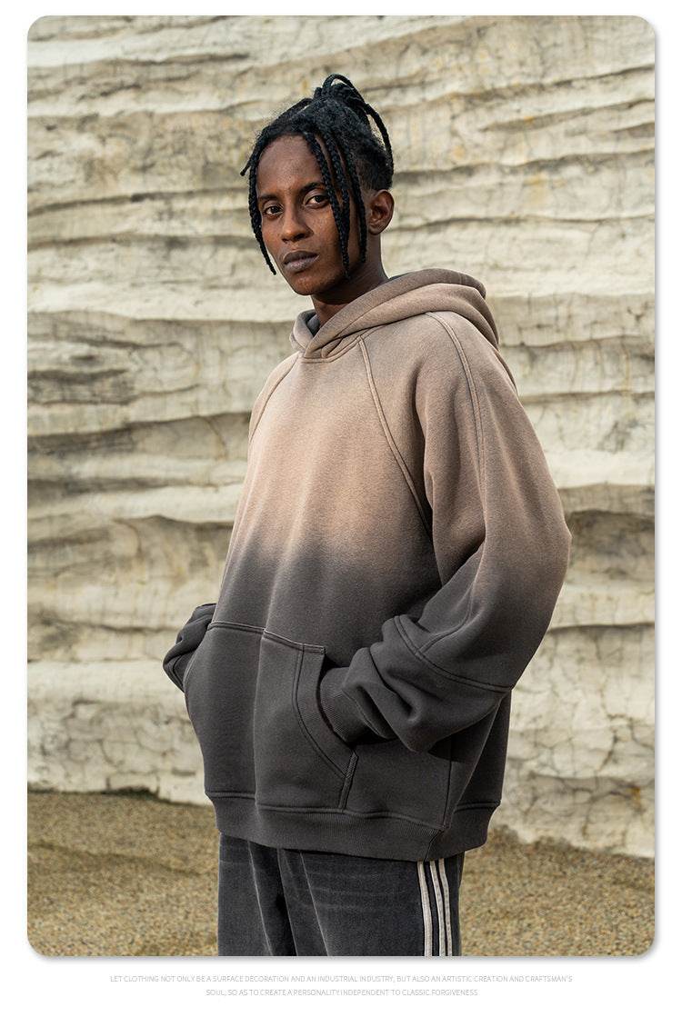 Gradient Two Colors Distressed Hooded Sweater For Men MuddyStock