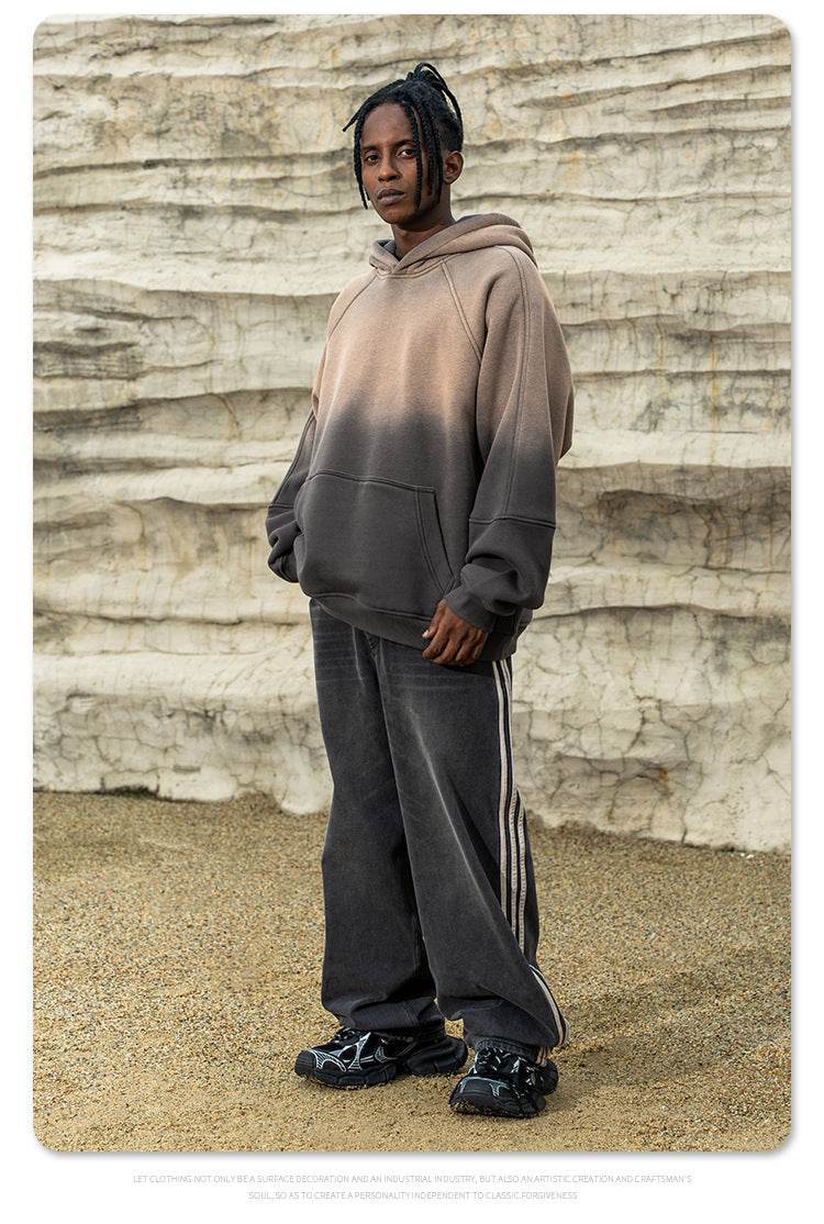 Gradient Two Colors Distressed Hooded Sweater For Men MuddyStock