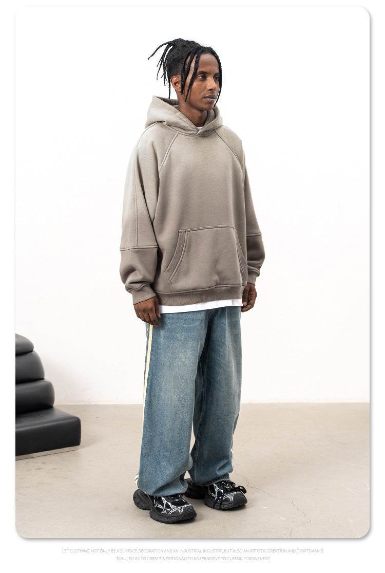 Gradient Two Colors Distressed Hooded Sweater For Men MuddyStock