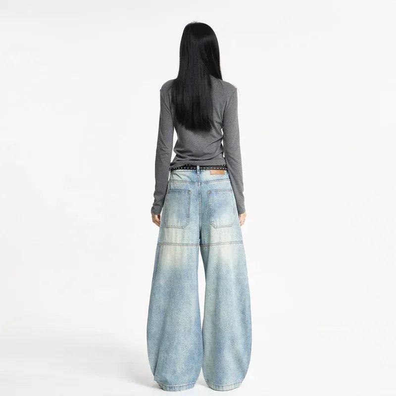 Women's Retro Design Patchwork Washed Knife-Edge Denim Pants | MuddyStoc Originals