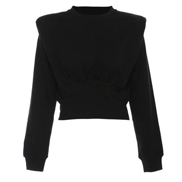 Shoulder pads armor like short sleeved round neck hoodie top jacket | MuddyStock Originals Black MuddyStock
