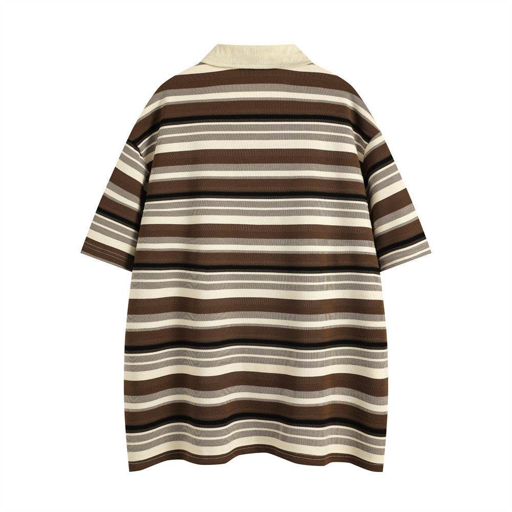 Retro Loose Striped Short-sleeved Polo Shirt For Men MuddyStock
