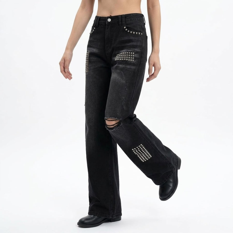 Rivets ripped jeans for women | MuddyStock Originals