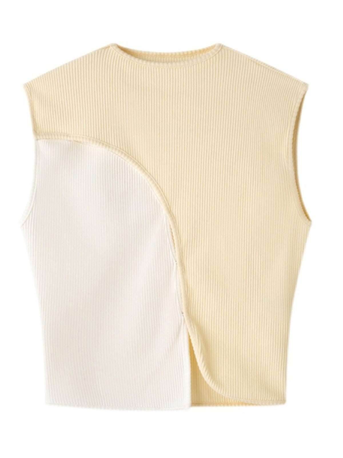 Elegant Slim-fit Short Thread Cotton Sleeveless T-shirt Beige MuddyStock