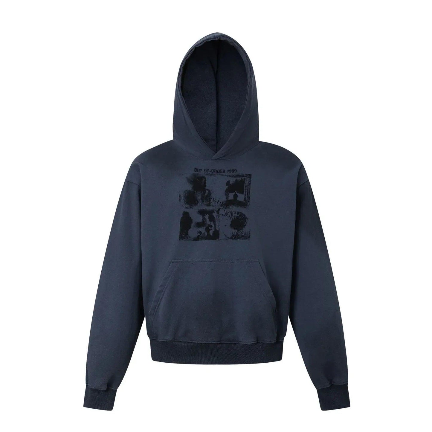Street Style Printed Vintage Look Wide Fit Men's Hoodie | MuddyStock Originals Blue