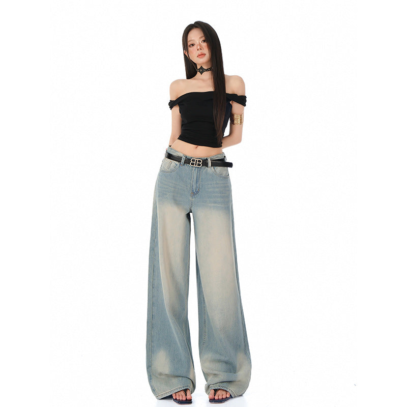 Loose Straight Floor-Length Denim Pants For Women | MuddyStock Originals Retro Color Long Pants MuddyStock