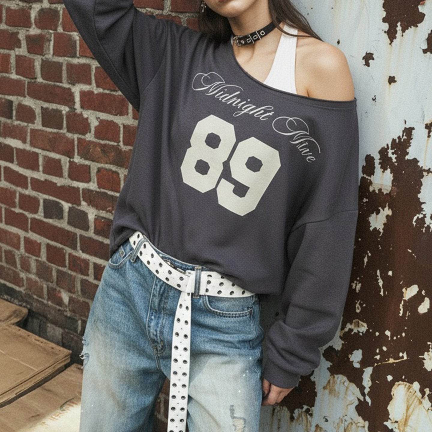 Off shoulder casual loose long sleeved top for women | MuddyStock Originals MuddyStock