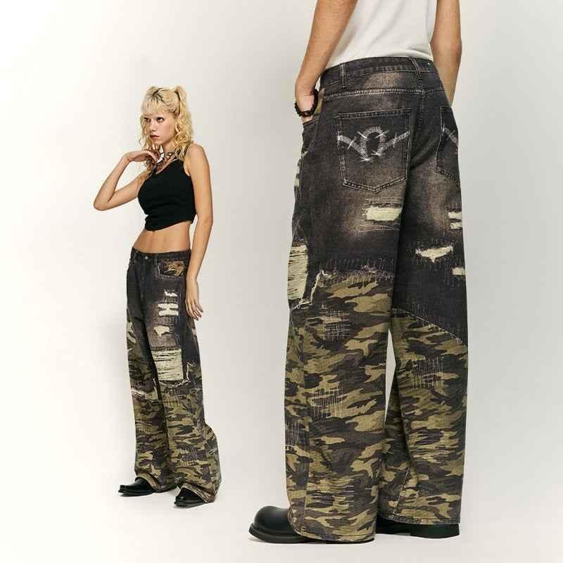 Cat Beard Stitching Digital Printing Jeans For Men And Women