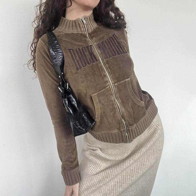 Retro Brown Velvet Sweater Top Brown MuddyStock