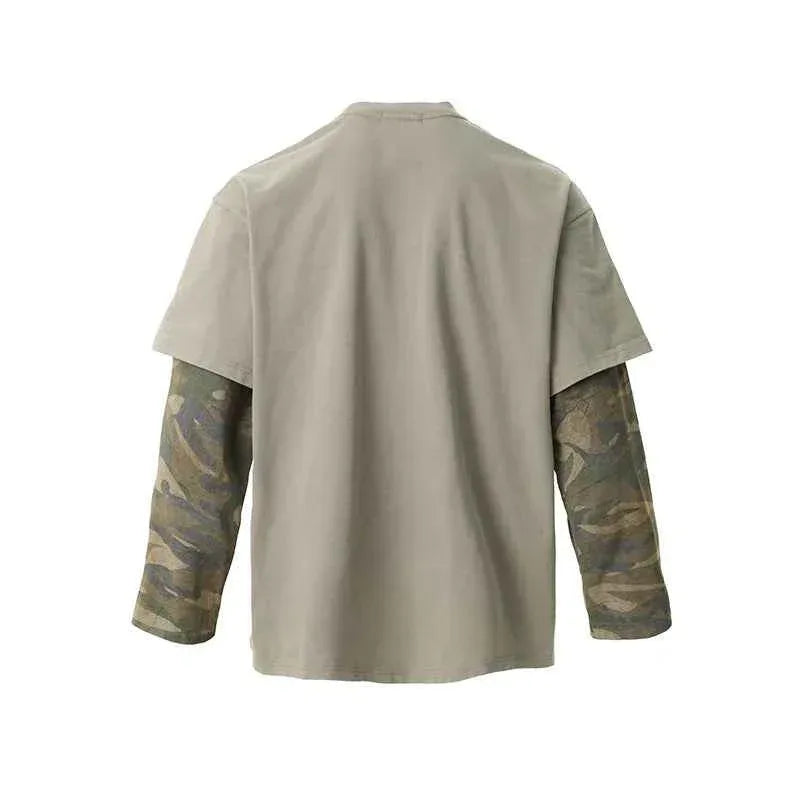 Retro Camouflage Faux Two-piece Long Sleeve T-shirt For Men MuddyStock