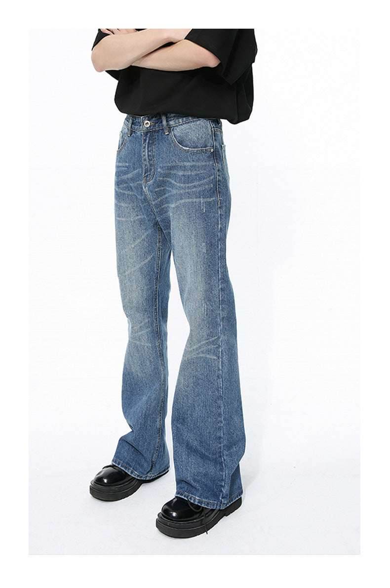 Retro Slimming Water Ripple Slightly Flared Washed Jeans MuddyStock