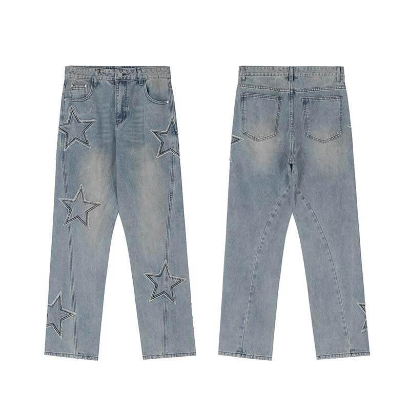 Street Trend Patch Pentagram Cat Whisker Embroidered Jeans Women
