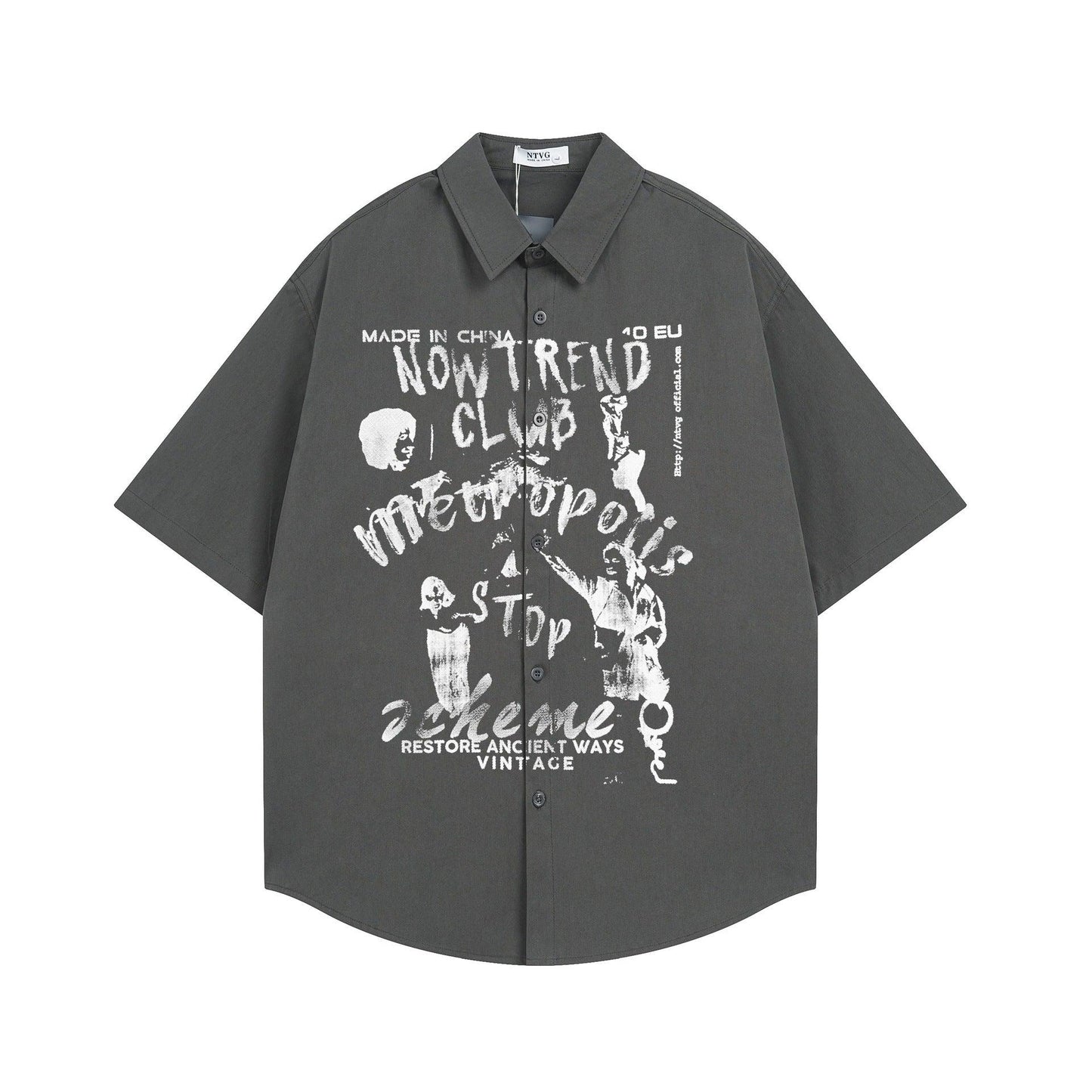 Antique character printed short sleeved shirt for men and women | MuddyStock Originals Dark Gray