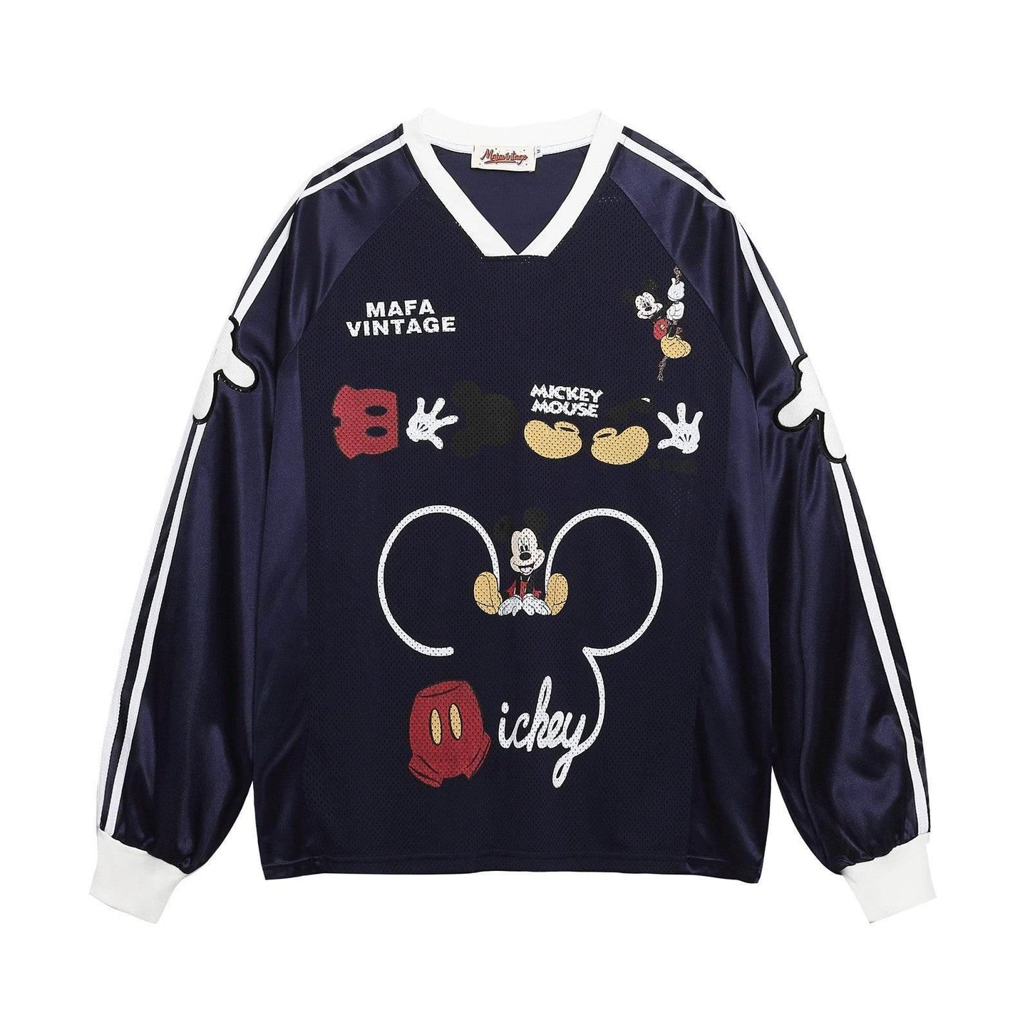 Cartoon Embroidery V-Neck Jersey For Men And Women | MuddyStock Originals Dark Blue