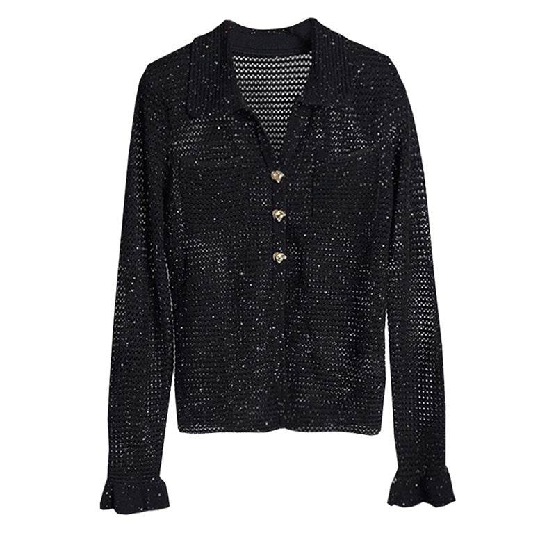 Women's sequin knitted sweater long sleeves | MuddyStock Originals Black MuddyStock