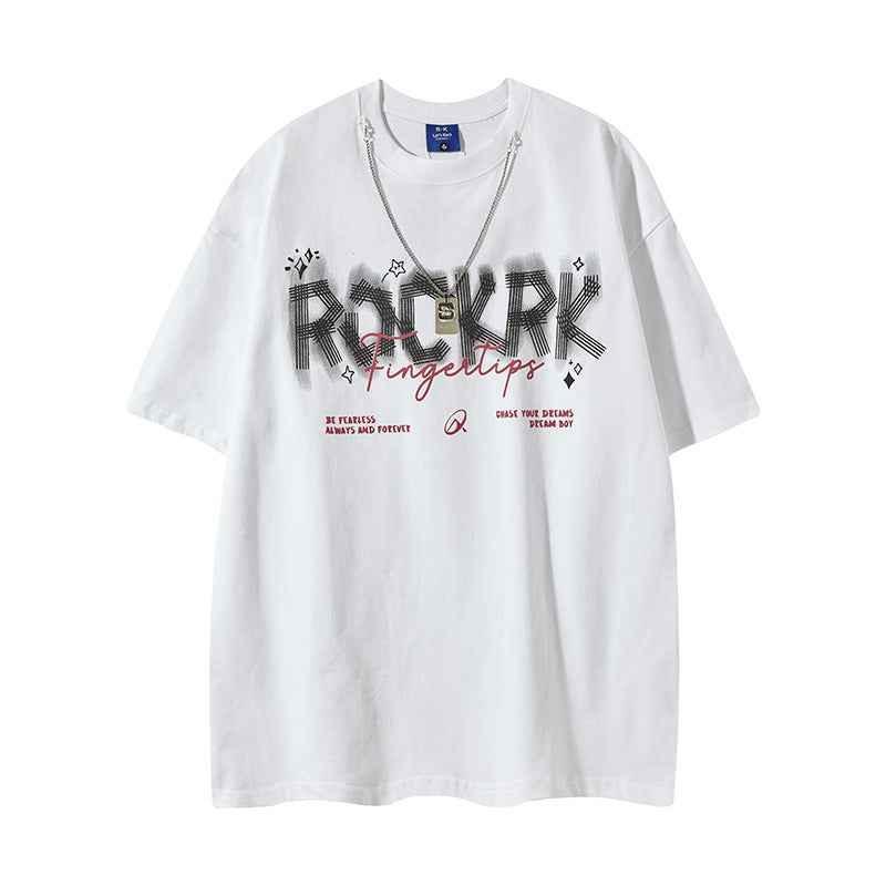 Streetwear High Street Necklace Short Sleeve T-Shirt Men And Women | MuddyStock Originals White