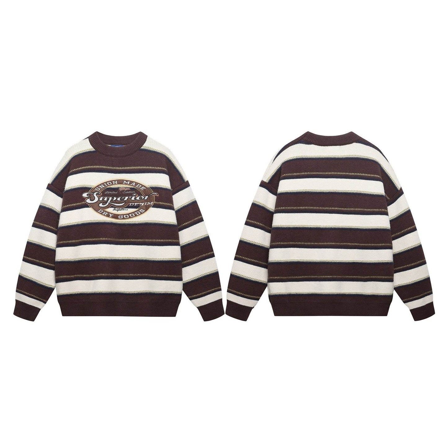 Letter Embroidery Striped Round Neck Sweater For Men | MuddyStock Originals MuddyStock