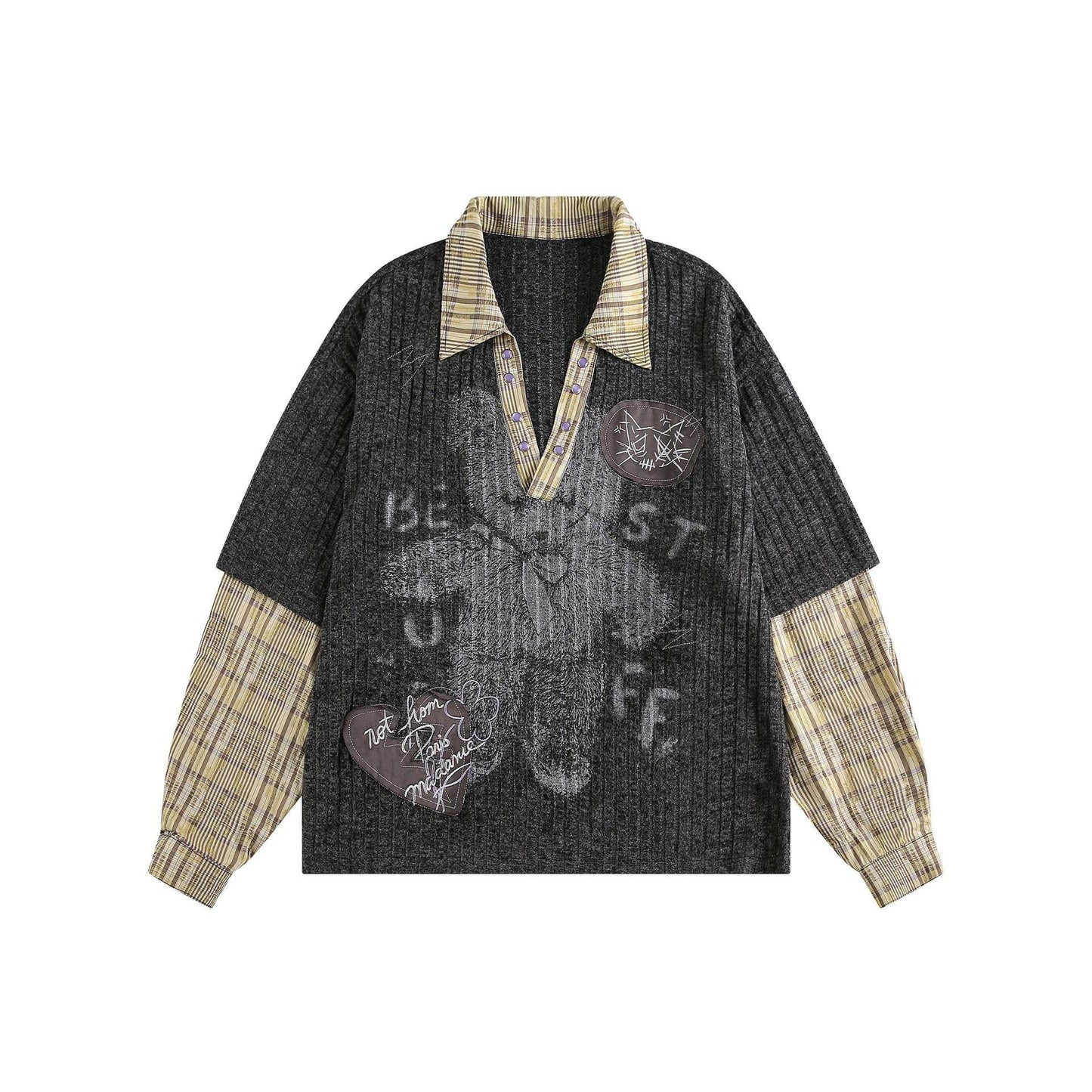 Two fake knitted sweaters with teddy bear pattern for women | MuddyStock Originals Khaki MuddyStock