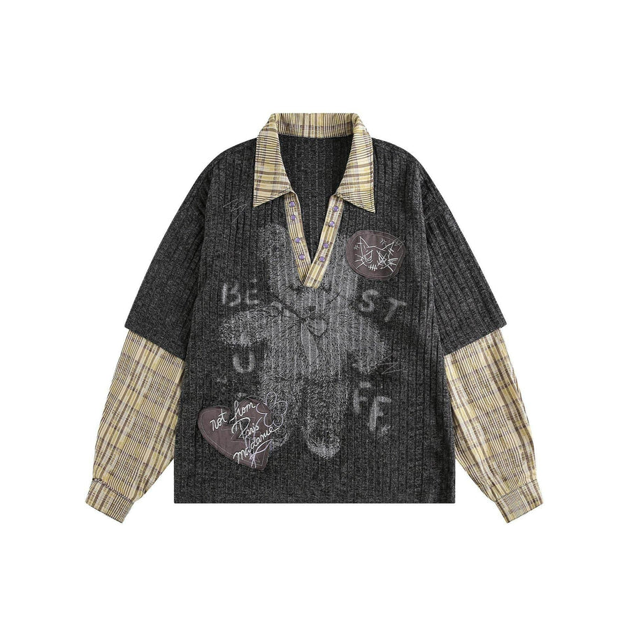 Two fake knitted sweaters with teddy bear pattern for women | MuddyStock Originals Khaki
